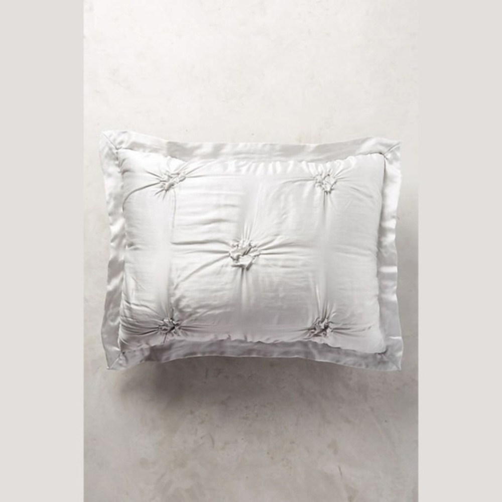 Anthropologie Pillow Shams Gathered Silk Grey Std - Picture 2 of 8